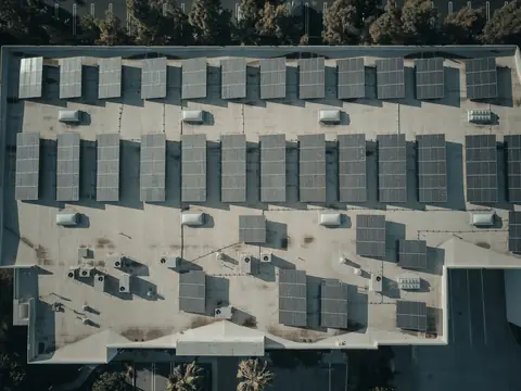 Flat roofs and rooftop units seen from above